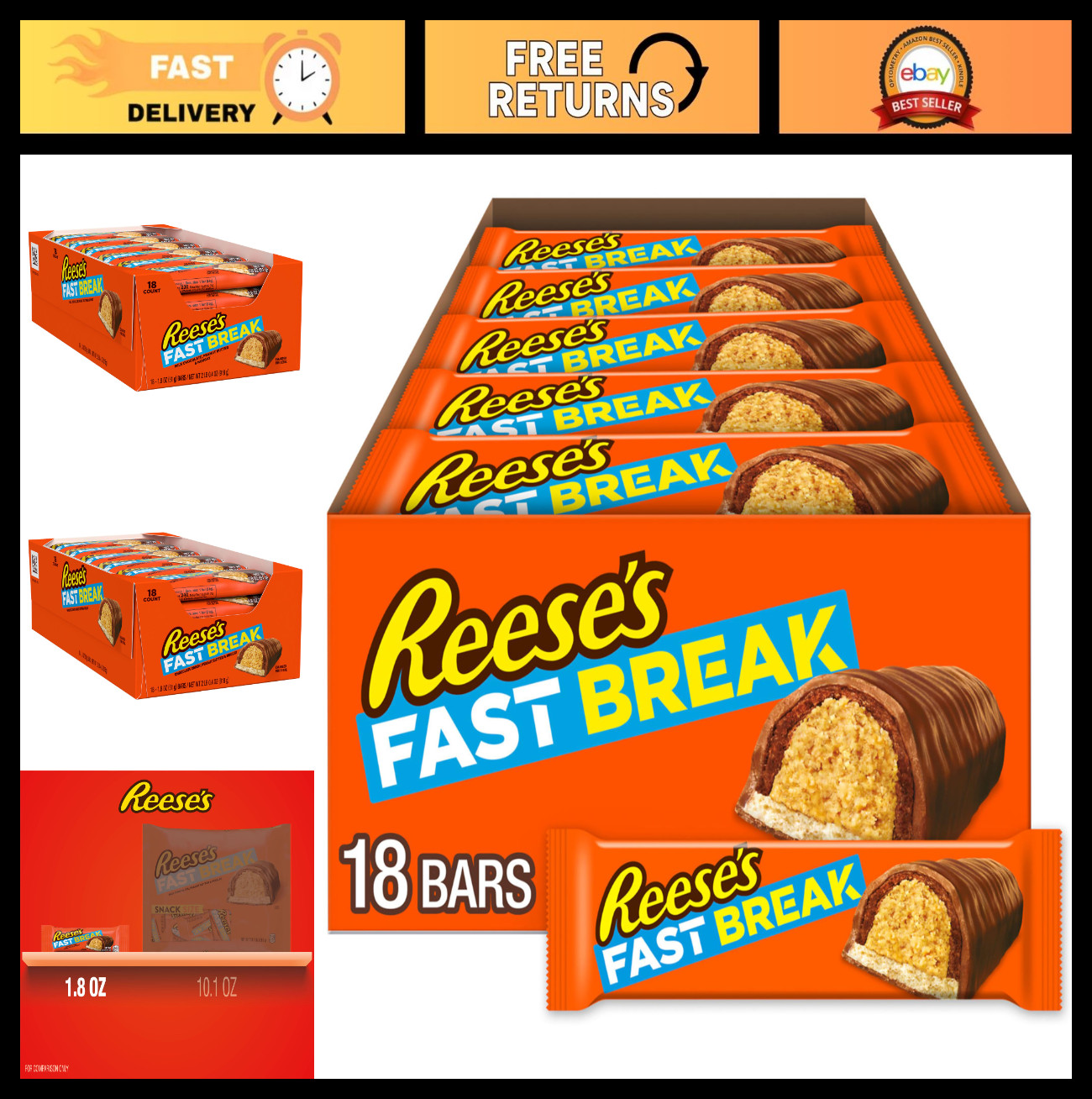 Peanut Butter Nougat Candy Bars – Fast Break Treats, 1.8 oz, Pack of 18