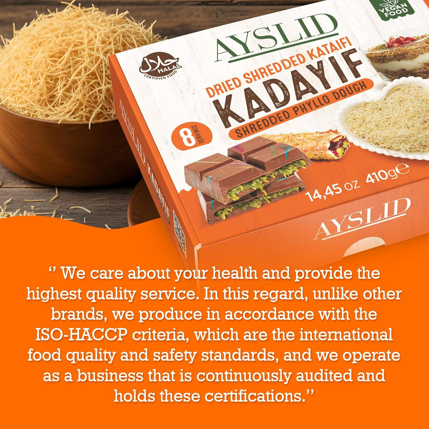 Shredded Kataifi Dough 14.45 Oz – Dried Kunafa Kadayif Threads – Ready for Toast