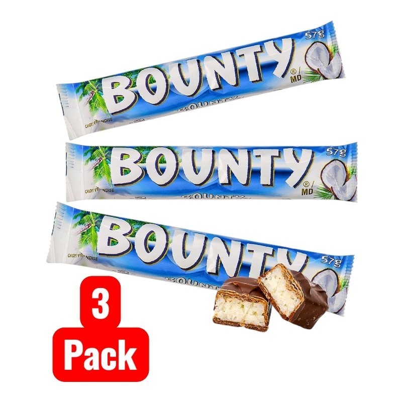 3-pack BOUNTY Coconut-Filled Milk Chocolate Bar 57g. x3 Non-GMO Баунти Шоколад