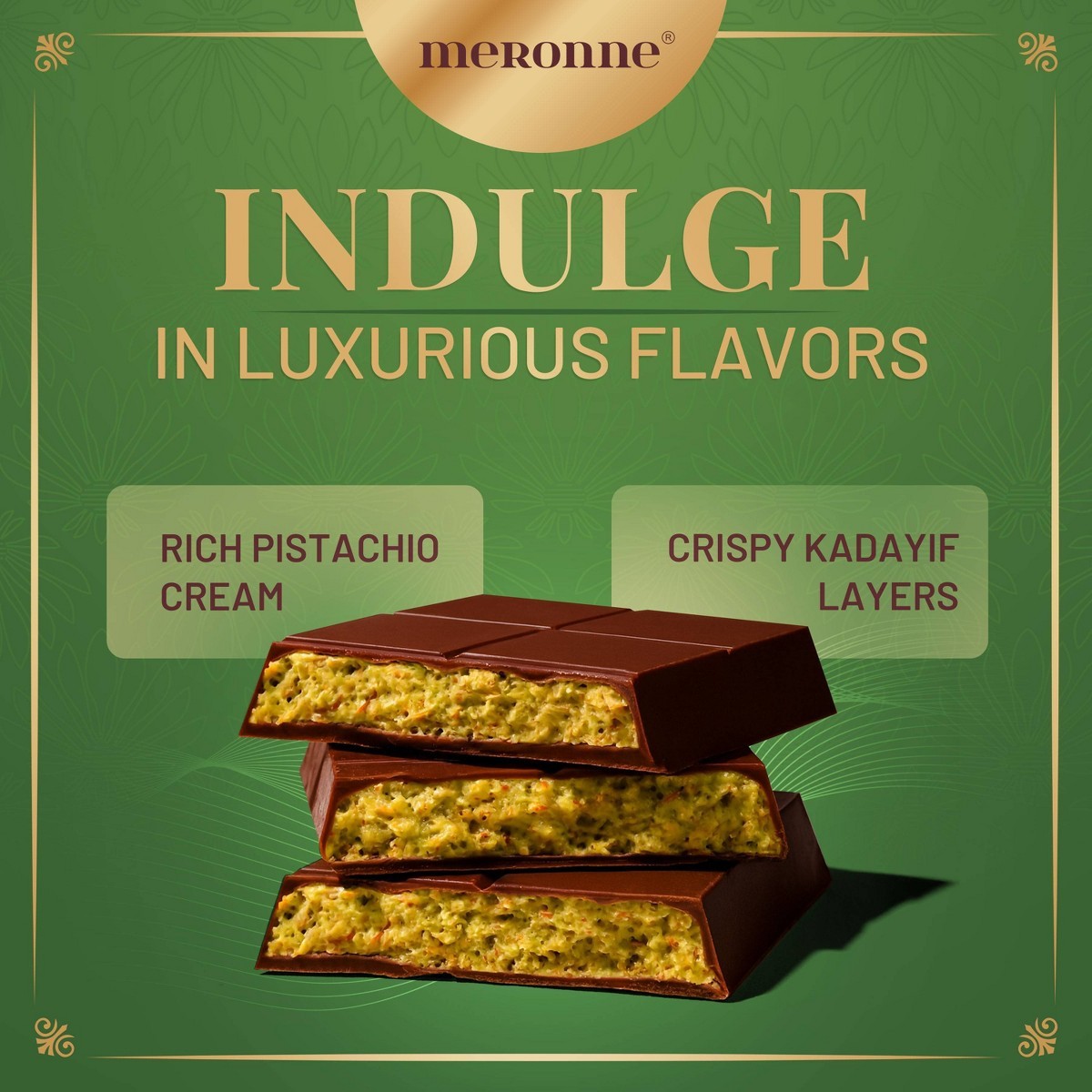 Meronne Dubai Milk Chocolate Filled with Pistachio Cream & Crispy Kadayif – 7oz