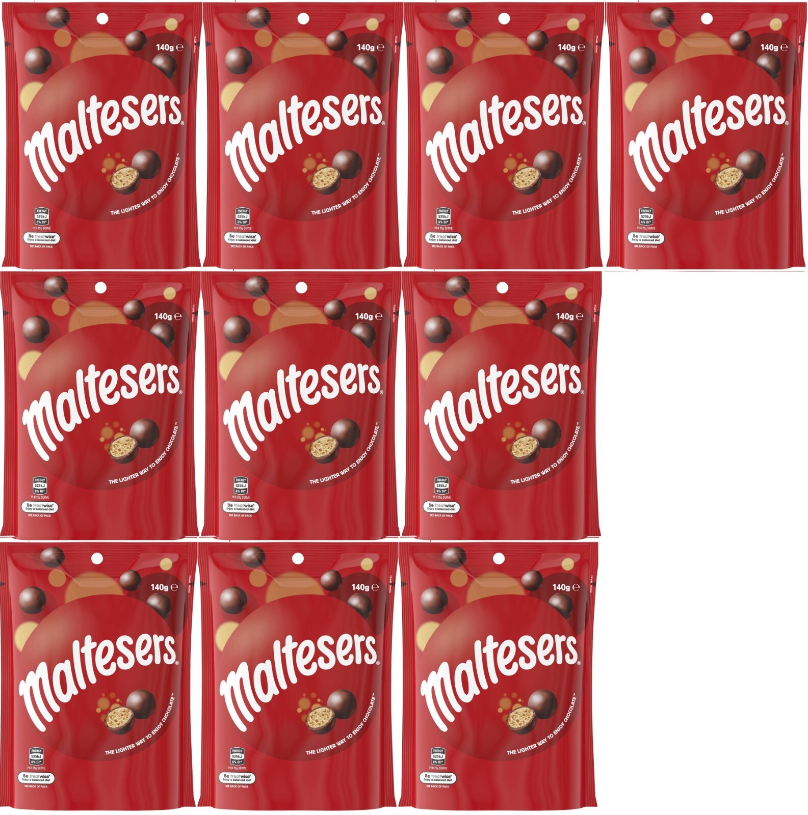 10 Packs Maltesers Milk Chocolate Crunchy Balls Pouch 140g each