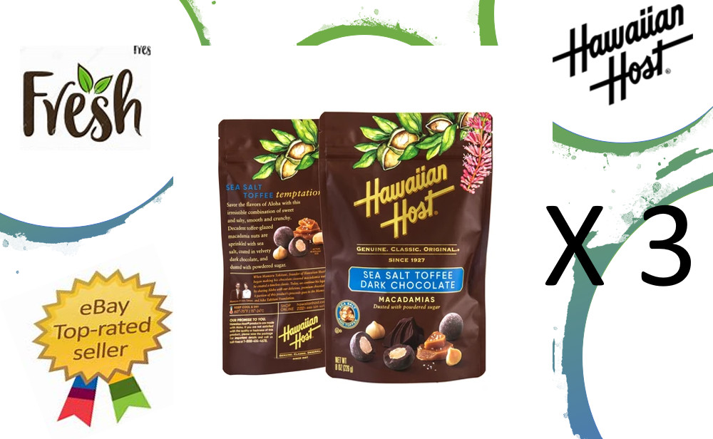 Lot of 3 – HAWAIIAN HOST -Sea Salt Toffee Dark Chocolate Macadamias