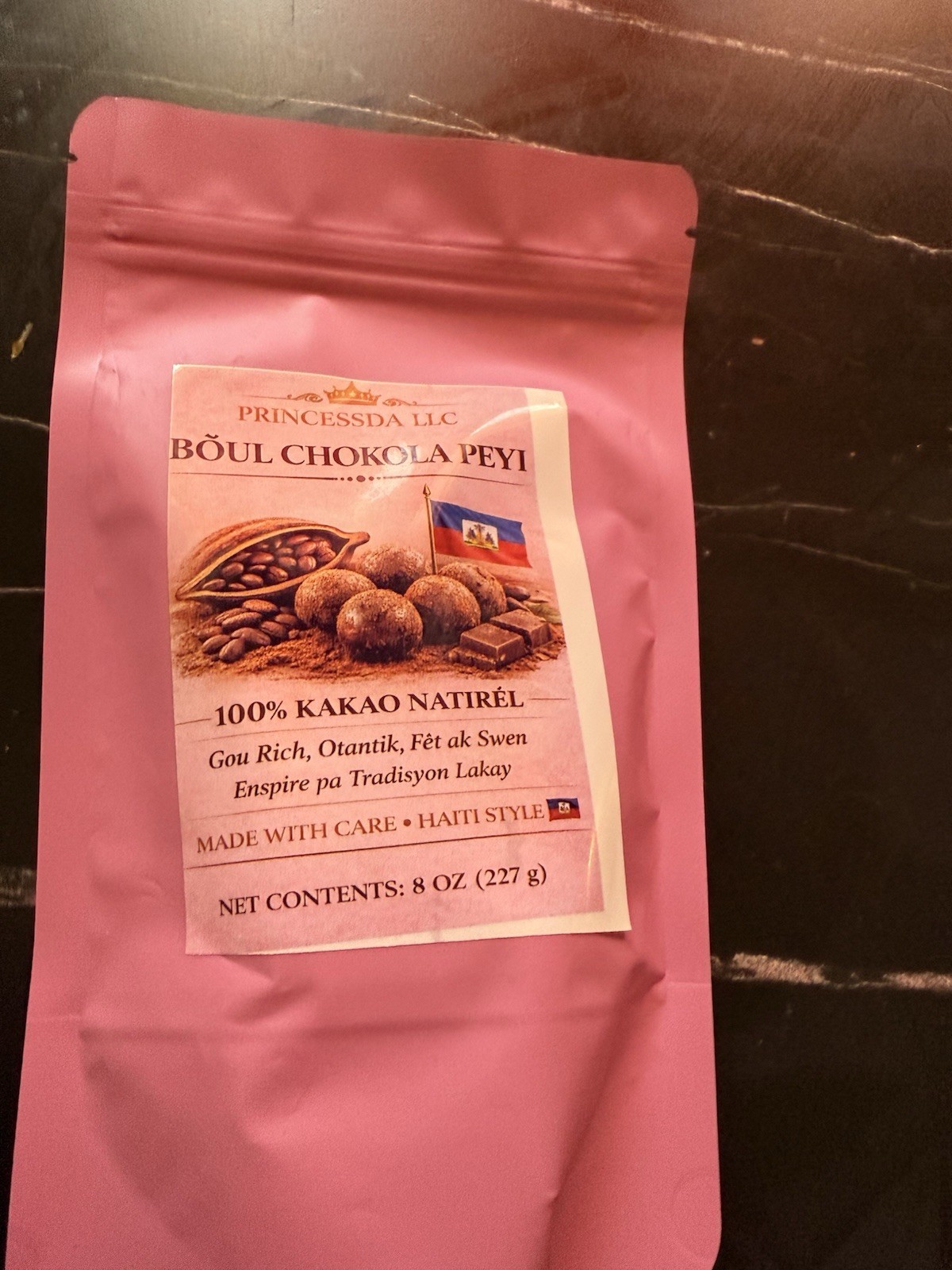 Princessda LLC Boul Chokola Peyi 100% Cocoa Haiti Style Dark Chocolate 8oz 227g