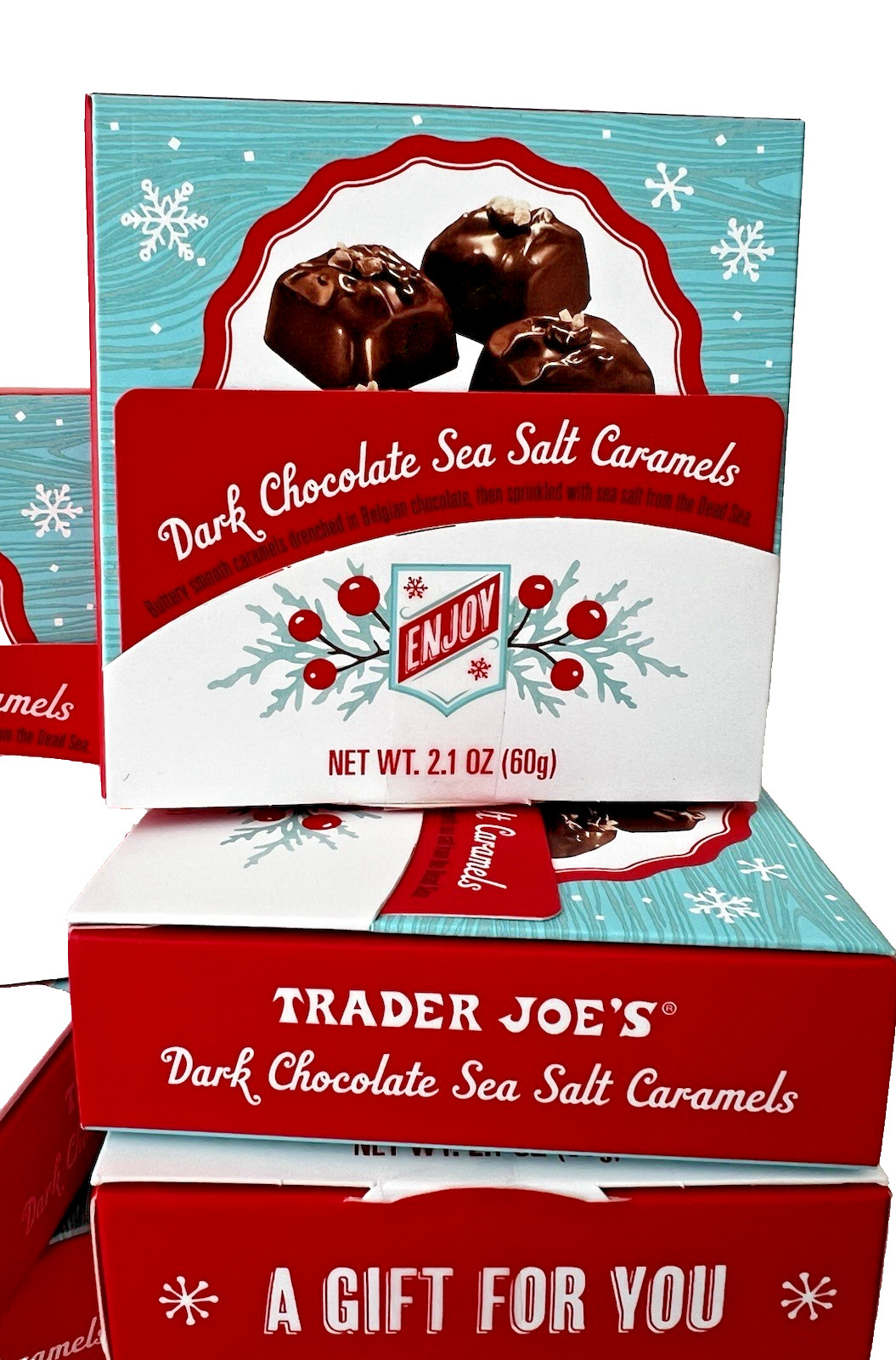 4 Packs Trader Joe’s Dark Chocolate Sea Salt Caramels 4 pc gift lot set