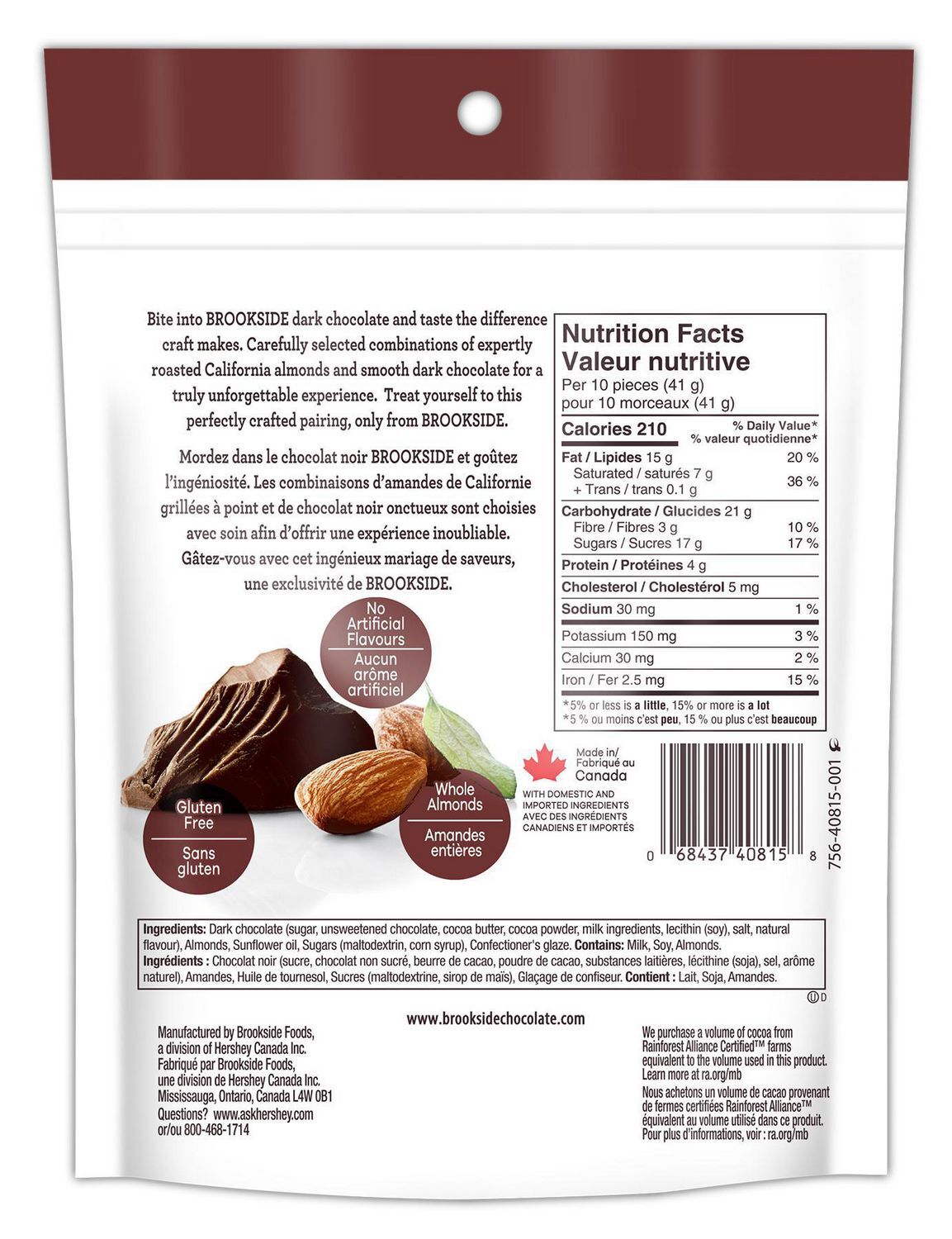 4 bags of Brookside Whole Almonds Dark Chocolate Balls 210g Each