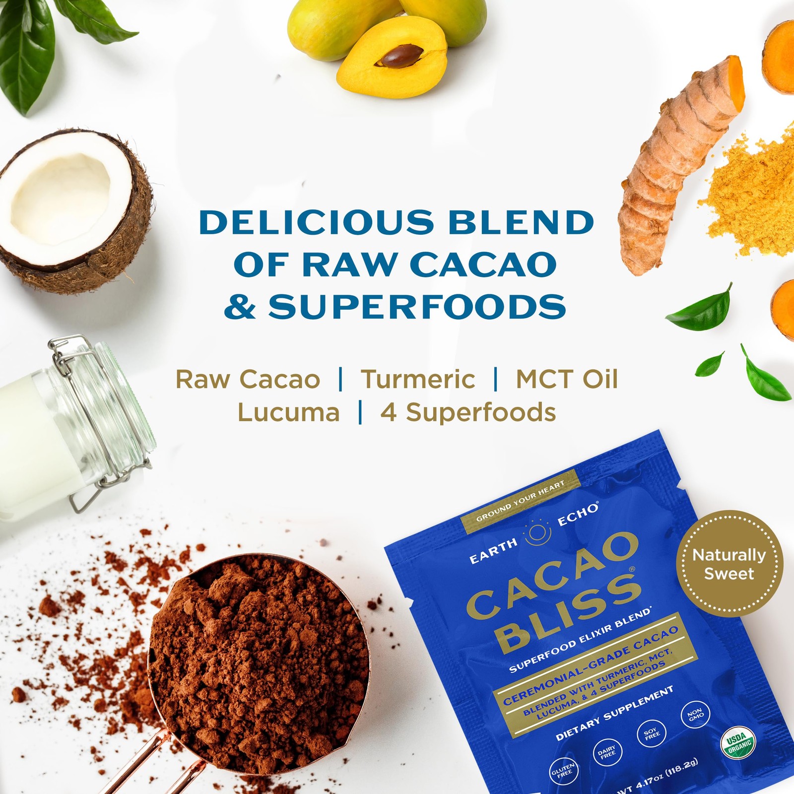 Cacao Bliss – Ceremonial Organic Raw Cacao with MCT Oil & Turmeric – Supports…