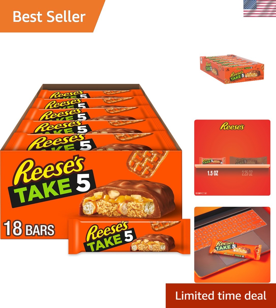 18 Count TAKE 5 Pretzel and Peanut Butter Chocolate Bars – Treat Yourself!