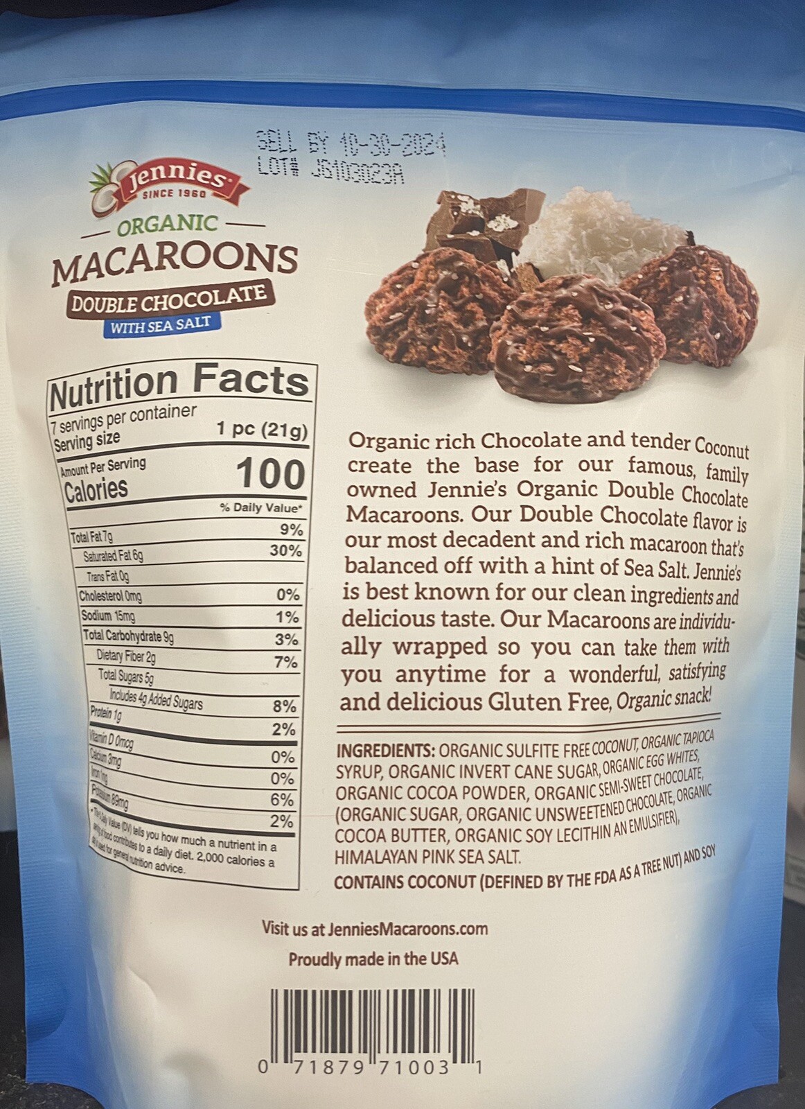2x Jennies ORGANIC DOUBLE CHOCOLATE Macaroons With Sea Salt 5.25 oz Bag – 2 PACK
