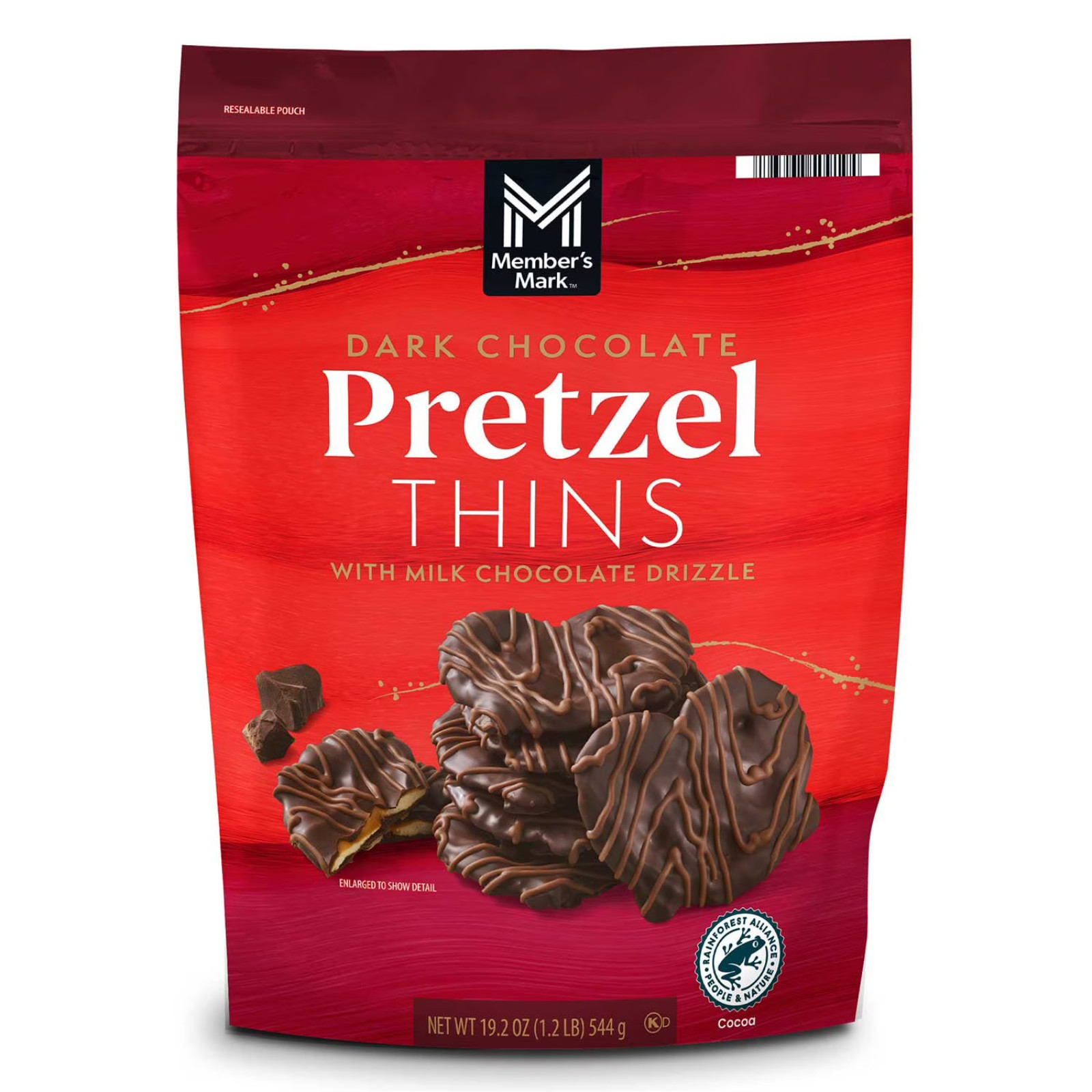 Members Mark Dark Chocolate Pretzel Thins Milk Drizzle 19.2 oz Resealable Bag