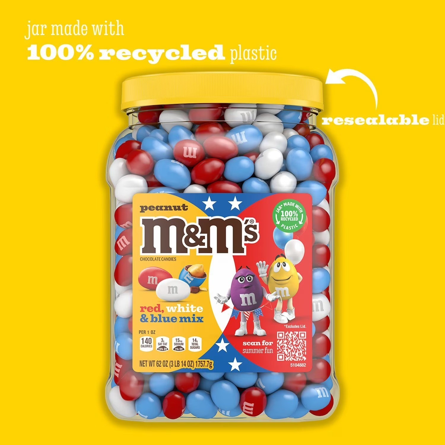 M&M’S Red, White & Blue Peanut Milk Chocolate Candy, 62 oz.