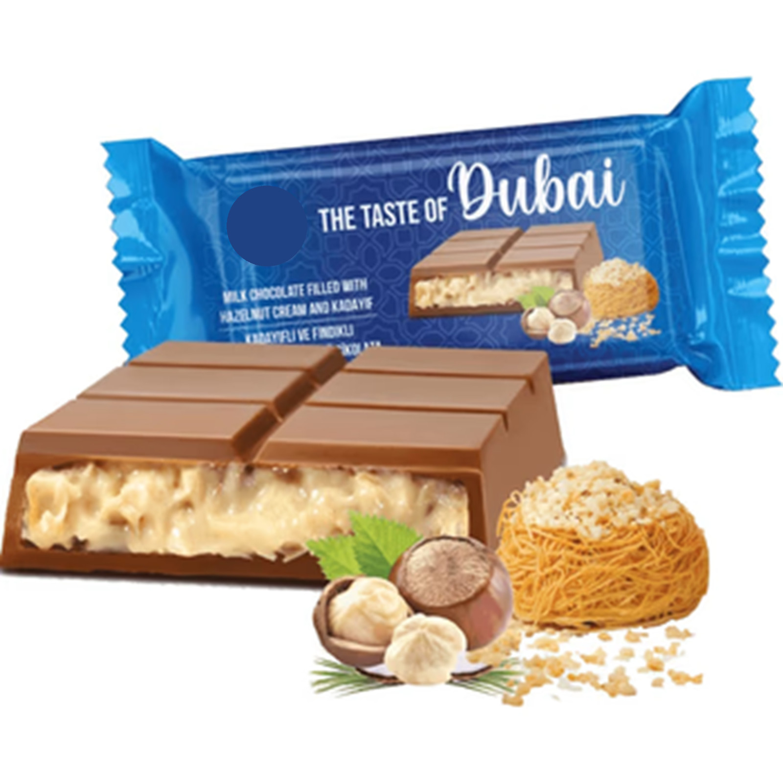 Dubai Chocolate Bar Milk Chocolate Filled w/ HAZELNUT Cream & Kataifi 3.17 oz