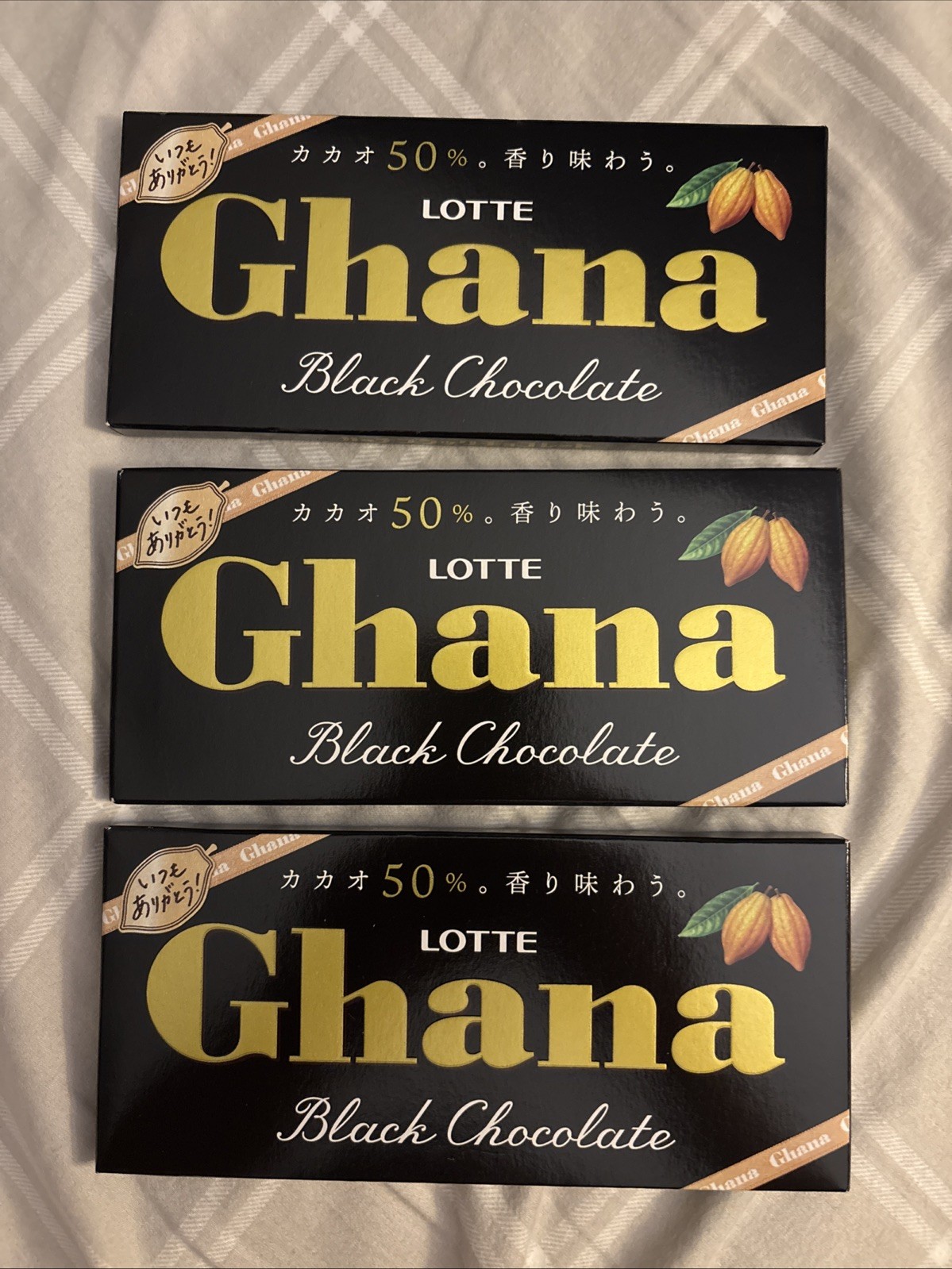 Lotte Ghana Black Chocolate 50% Cocoa 50g Made In Japan Lot Of 3