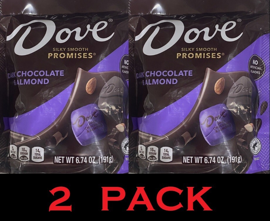2x Dove Dark Chocolate & Almond Silky Smooth Promises Candy Bag 6.74 Oz – 2 PACK