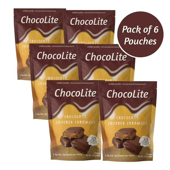 HealthSmart Foods ChocoLite Chocolate Covered Caramels 7 Count Each (Pack of 6)