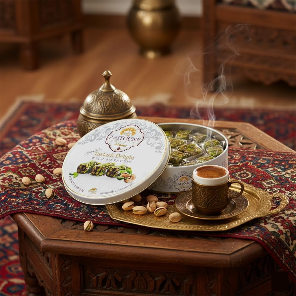 Zaitoune Pistachio Covered Turkish Delight – 0.55 lb | Stuffed with Delicious…