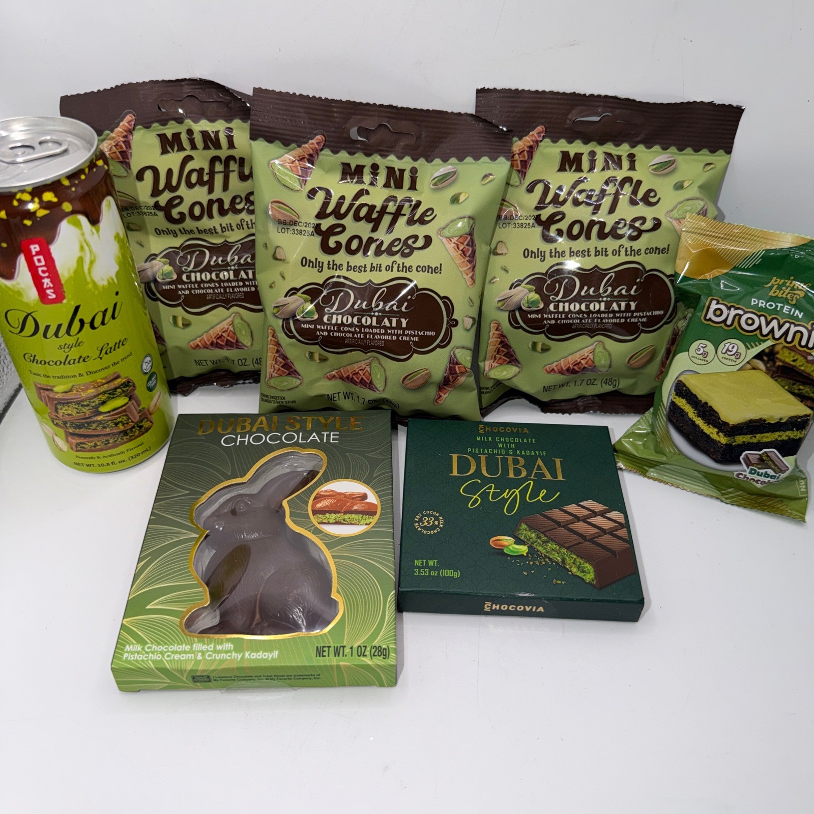 Dubai Style Pistachio Chocolate Snack Bundle Viral Kadayif Crunchy Treats Set