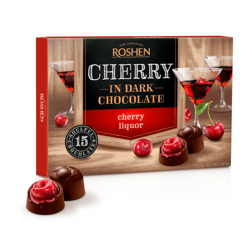 Gift Box Sweets ROSHEN Candy “Cherry in Dark Chocolate” with Cherry Liquor 155g