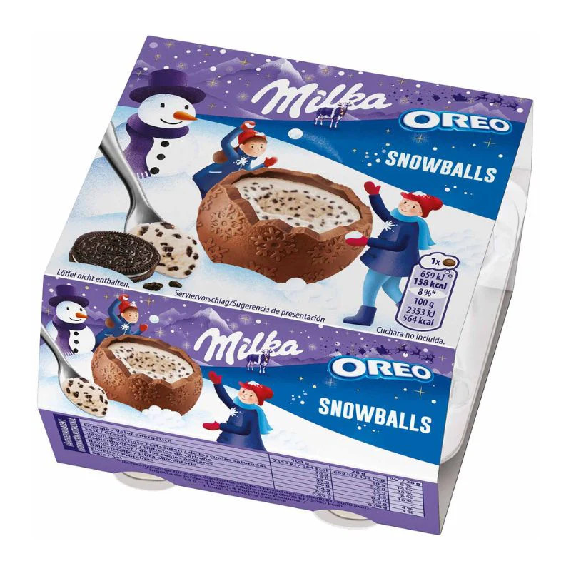 Milka SNOW BALLS Eggs with OREO filling and spoon -4pc.FREE SHIPPING