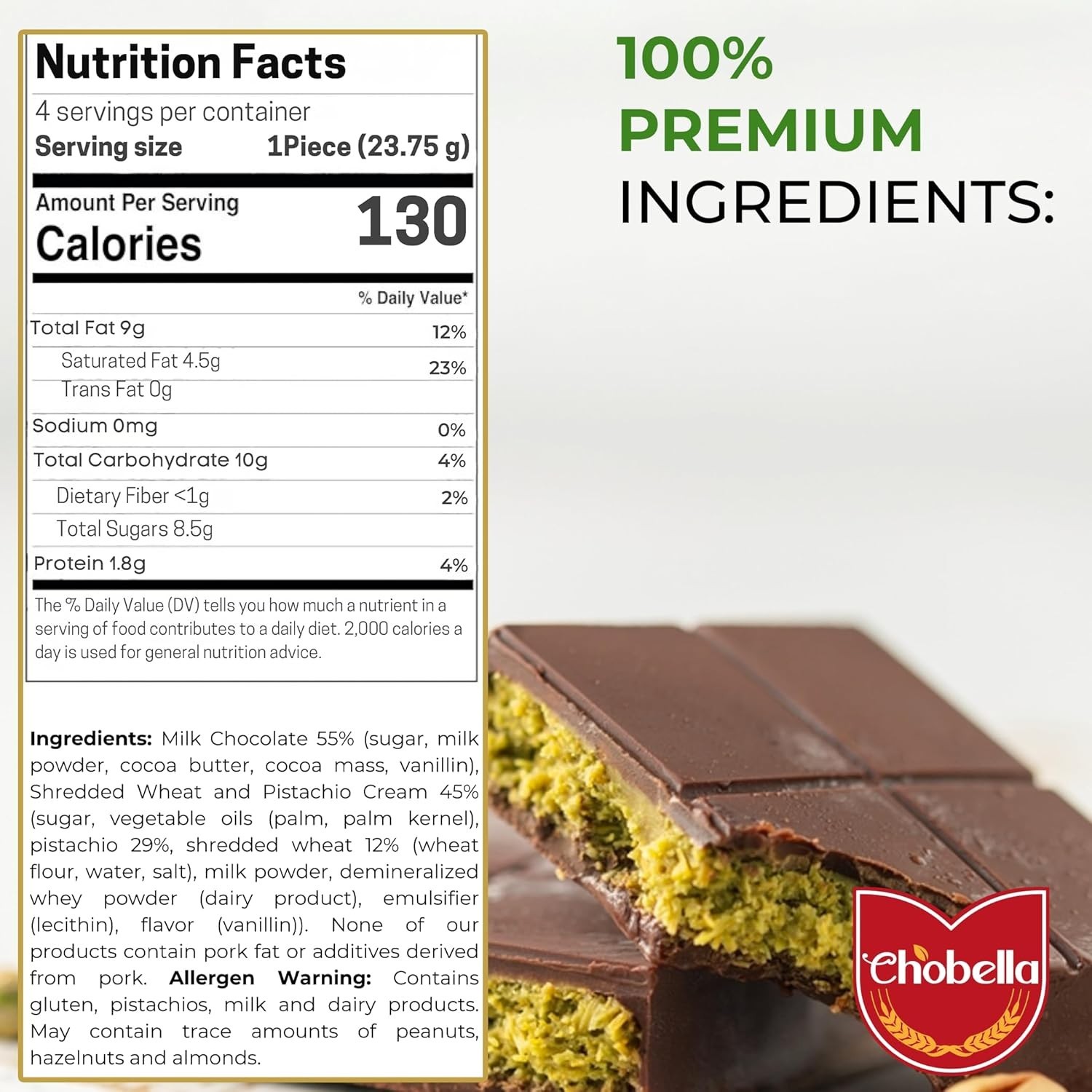 Dubai Chocolate Pistachio Knafeh Bar 3.35oz Viral Middle Eastern Candy