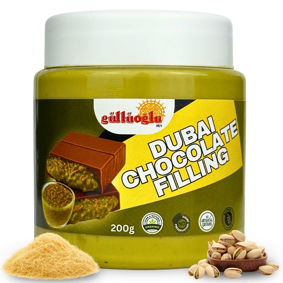 Gulluoglu Dubai Chocolate Filling – 200g 7oz Pistachio Cream with Crispy Kadayif