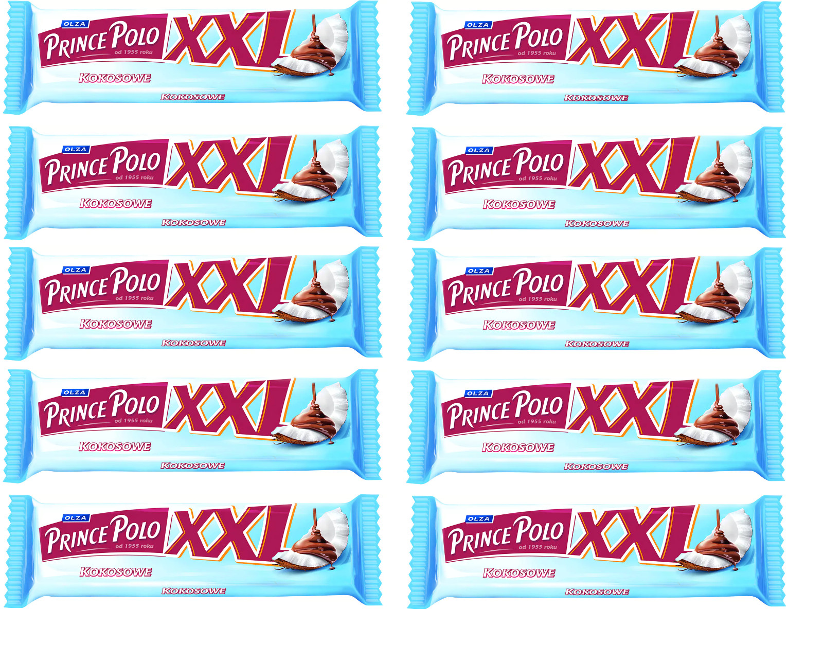 OLZA PRINCE POLO COCONUT XXL – 10x50G = 500G – CHOCOLATE COVERED WAFER