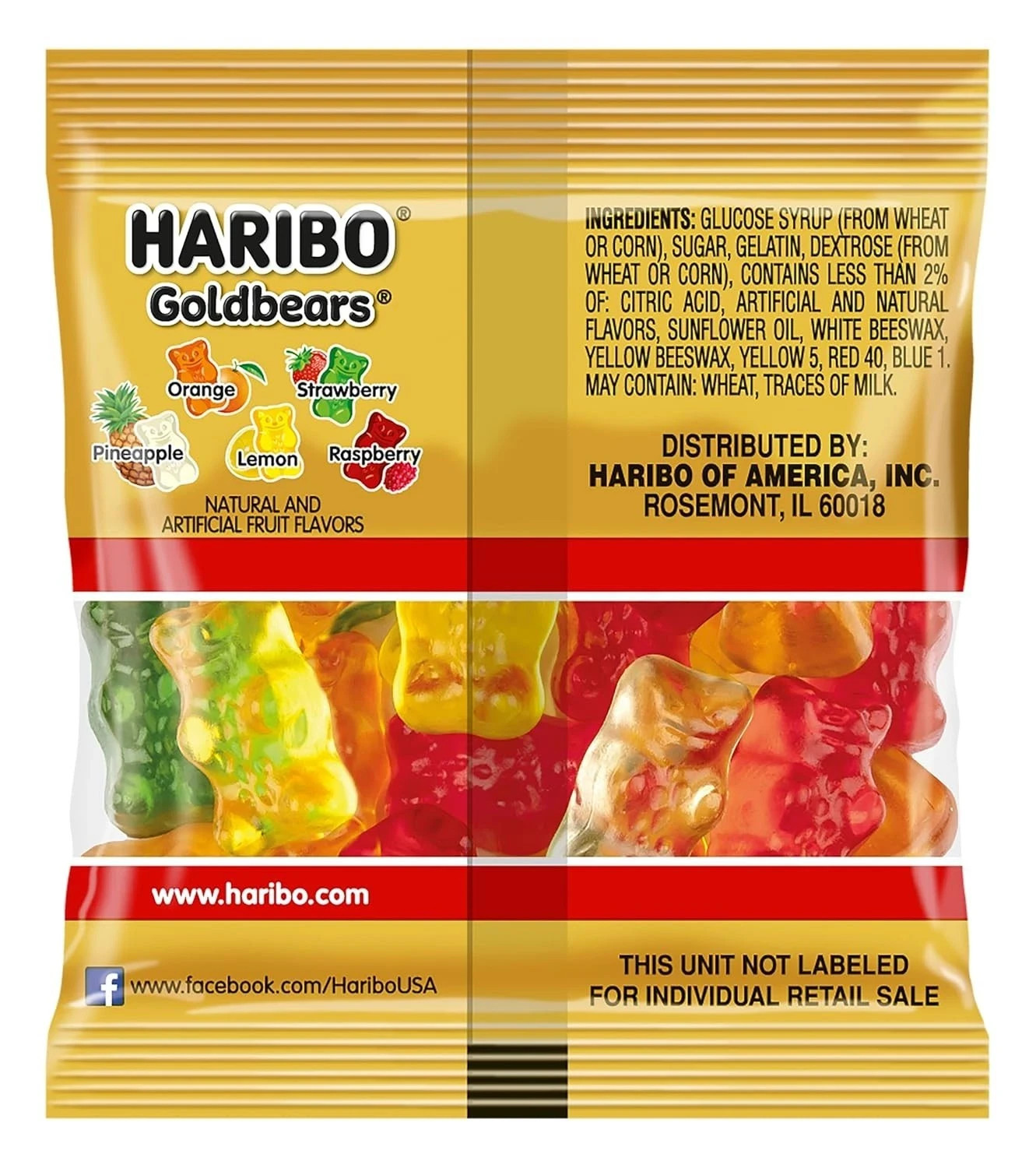 Haribo Goldbears Gummi Candy, Fruit Flavors, Treat Mini 9.5 oz Bags (Pack of 5)