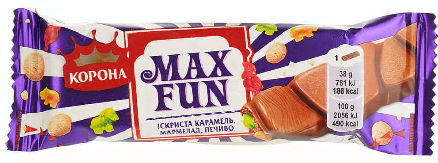 Korona Max Fun Milk Chocolate with Gummy Candy, Cookies, and Caramel 38g 5-20pcs