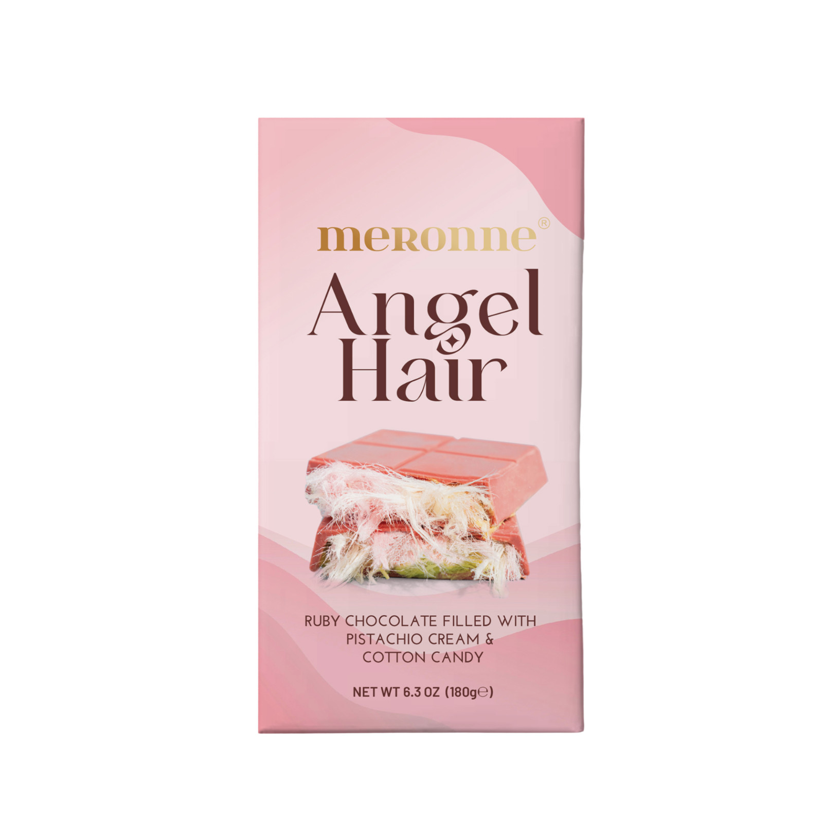 Meronne Angel Hair Ruby Chocolate Bar – Pistachio Cream & Cotton Candy 6.35oz