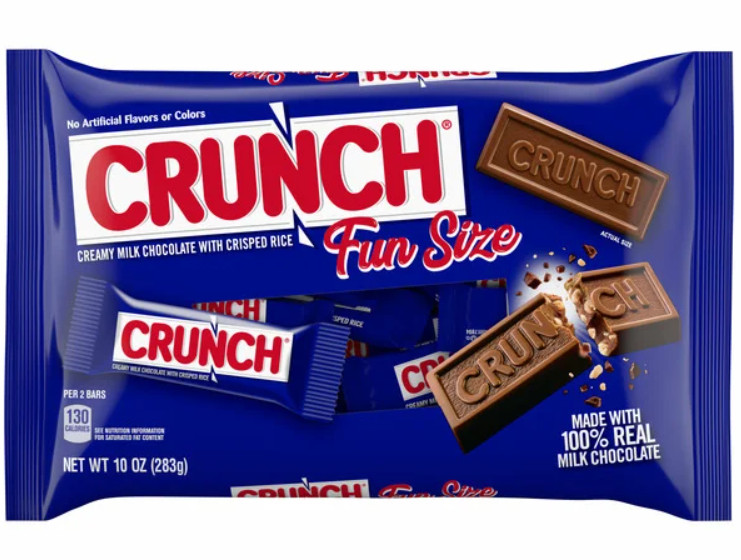 Crunch 100% Milk Chocolate Fun Size Candy Bars, Individually Wrapped Bars