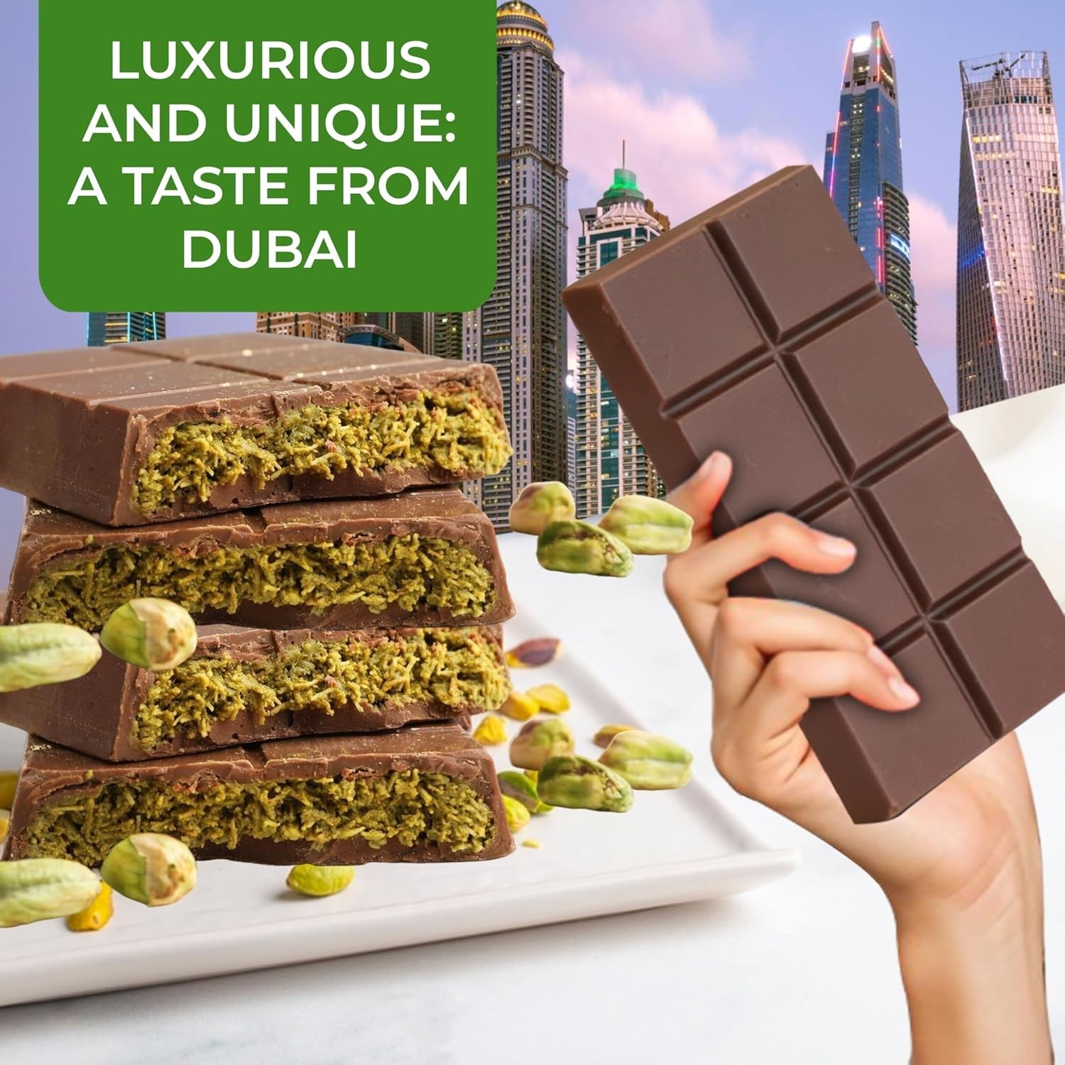 Dubai Chocolate Pistachio Knafeh Bar 3.35oz Viral Middle Eastern Candy