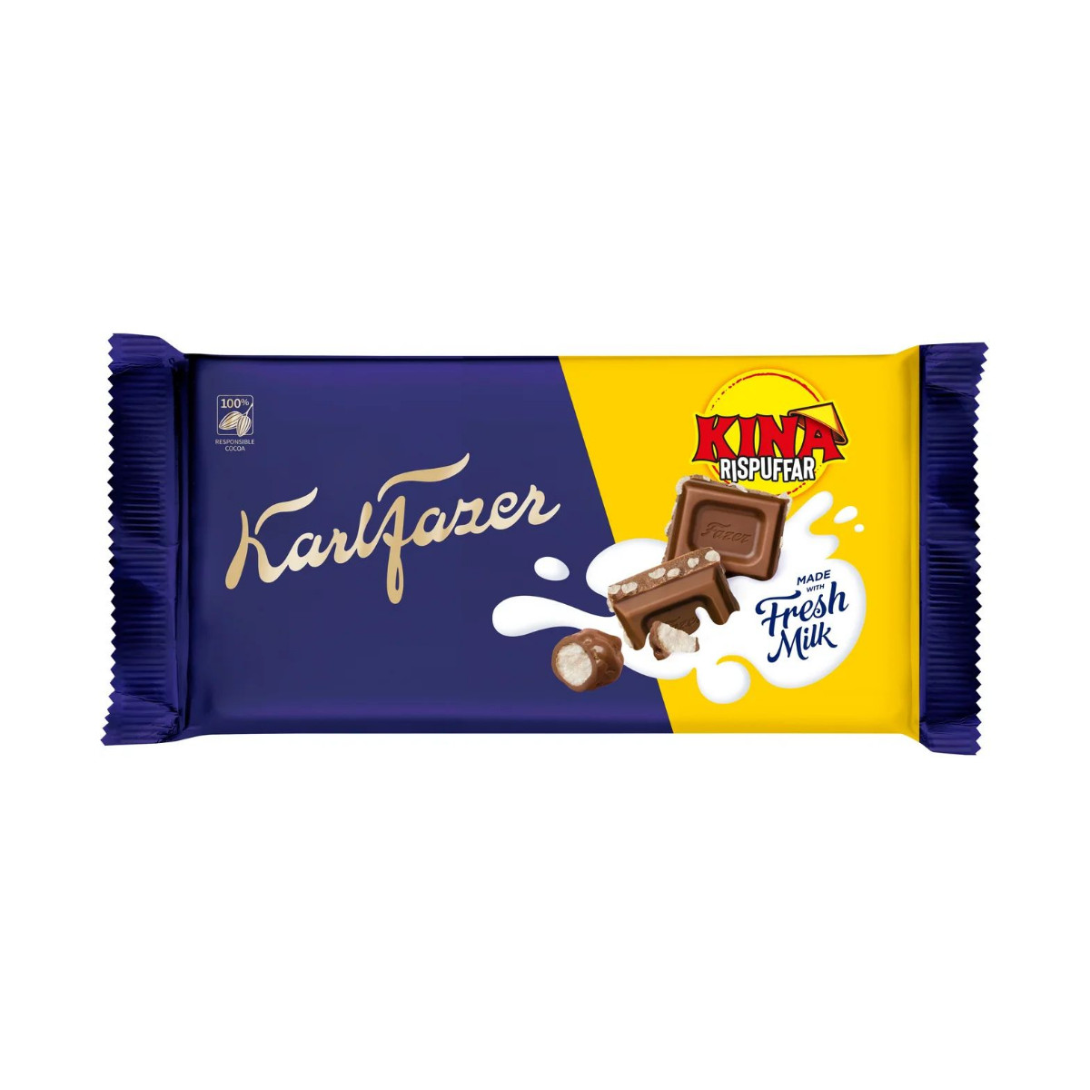 3x Fazer Karl Fazer Kina Rispuffar Chocolate Bar 125g Milk Choc Rice Crisps