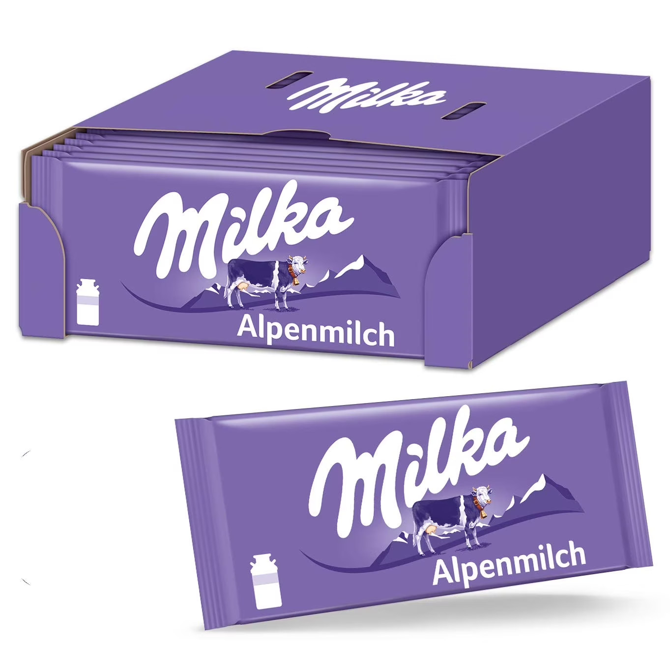 Milka Alpine Milk Chocolate Bar 3.14 Oz / 90 gr (Pack of 25)