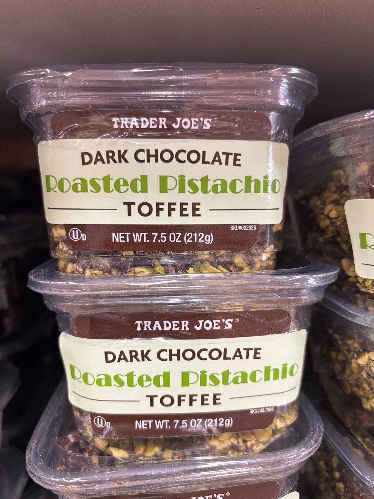 2PACK!! TRADER JOE’S DARK CHOCOLATE ROASTED PISTACHIO TOFFEE ACH 7.5 OZ KOSHER