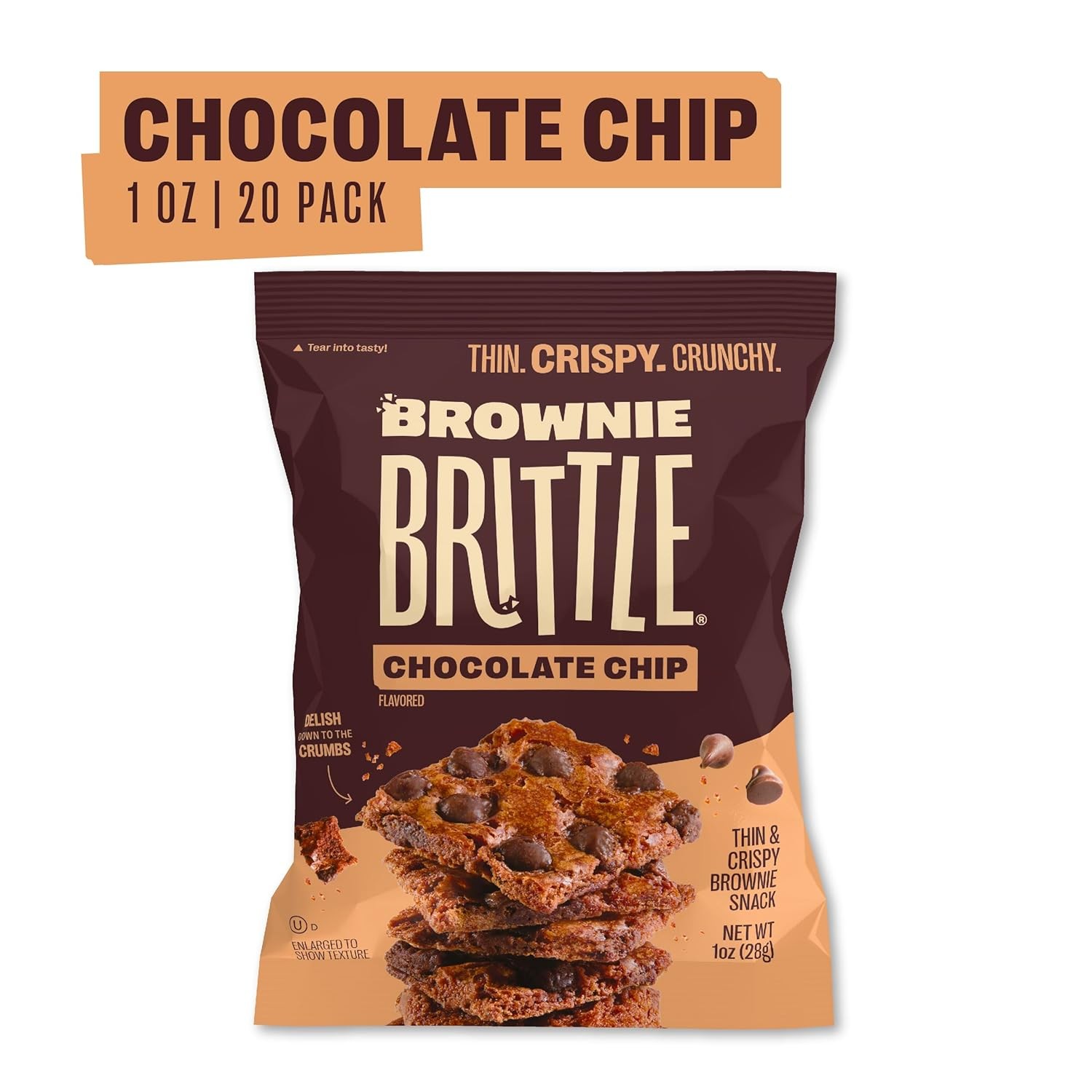 Original Chocolate Chip Thin and Crispy Sweet Snacks (Pack of 20, 1 Oz)