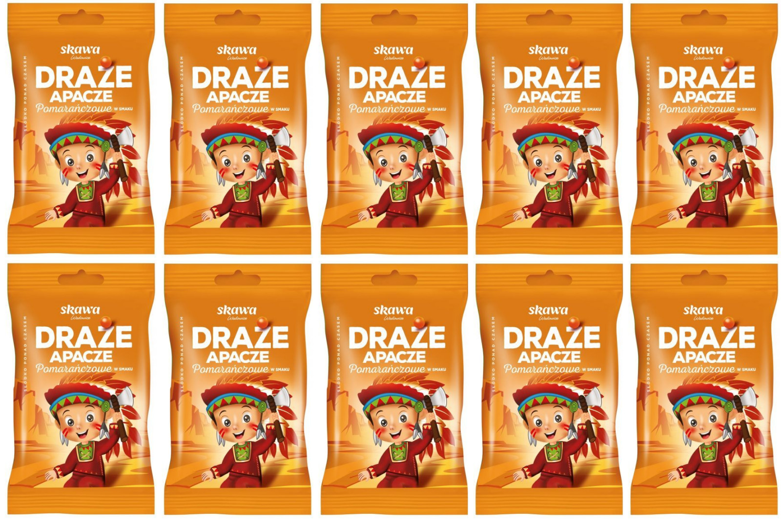 10x SKAWA APACZE DRAGEE – APACHES -10x70G – ORANGE FLAVOUR CANDY!