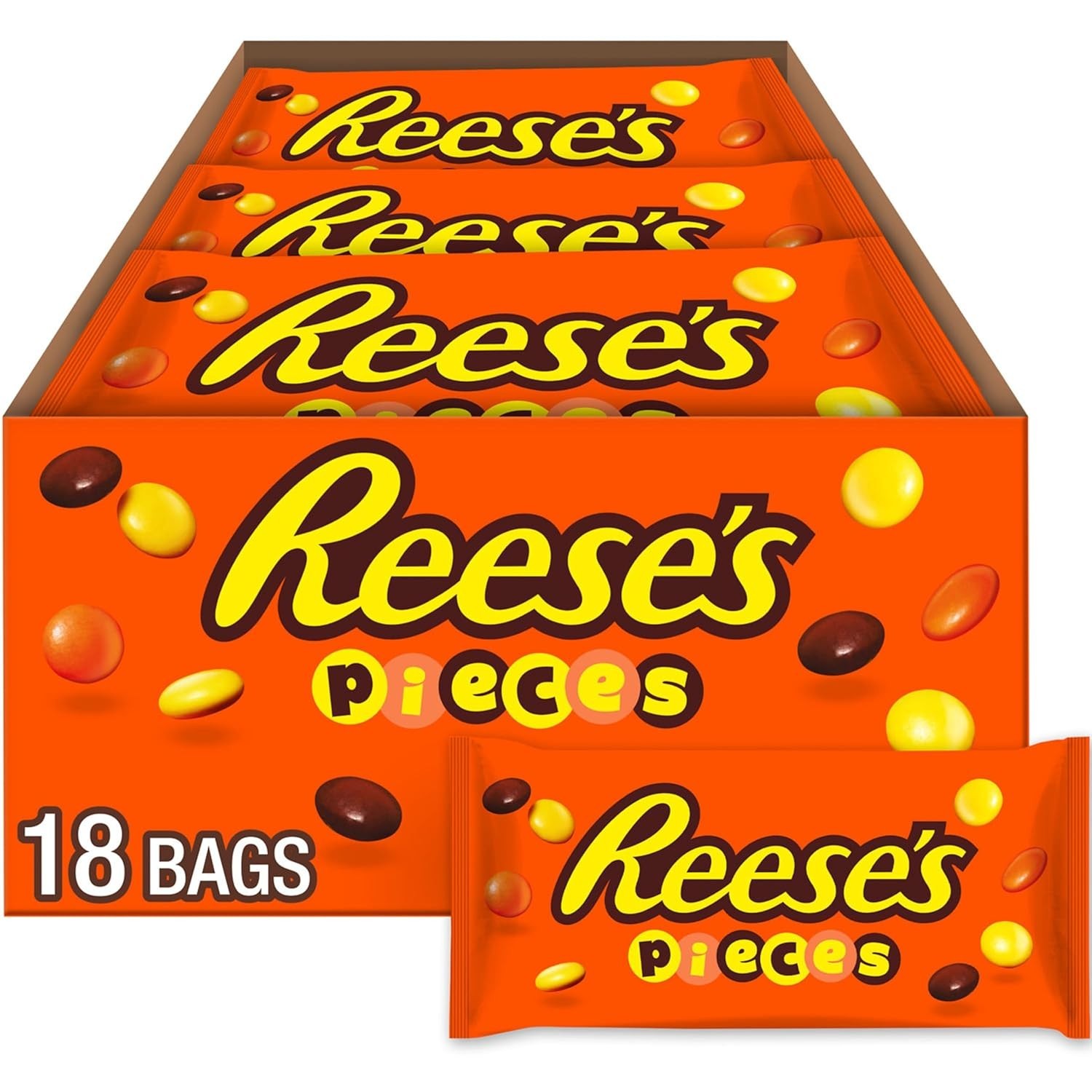 REESE S Pieces Peanut Butter Candy, 1.5 oz 18 count – CONTAINS MILK