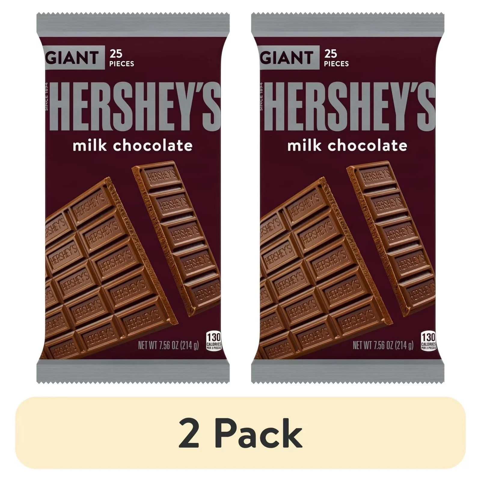 2pack Hershey’s Milk Chocolate Giant Candy, Bar 7.56oz, 25Pieces
