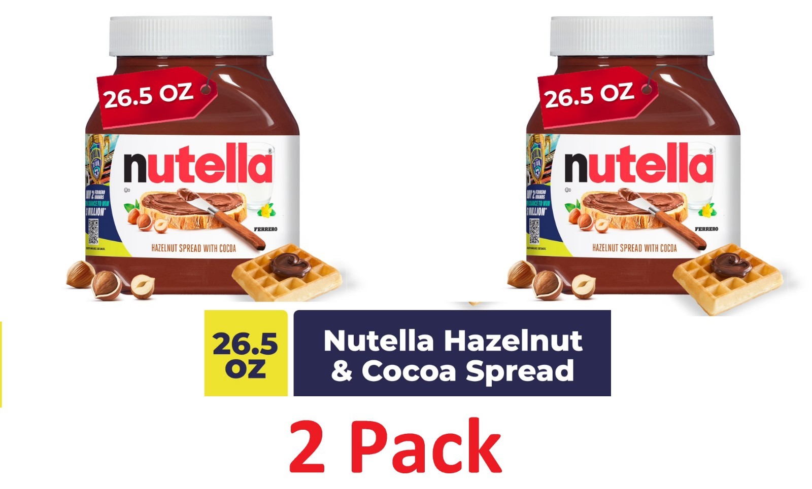 Nutella Hazelnut Spread with Cocoa 26.5 oz (2 Pack) – Creamy Chocolate Spread.
