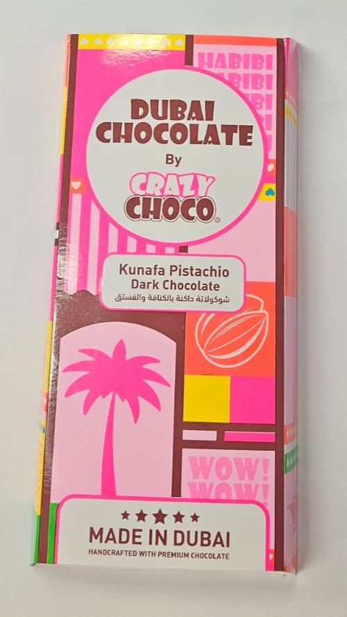 New! Crazy Choco Dubai Chocolate – Pistachio Kunafe Dark Chocolate Bar – 180g
