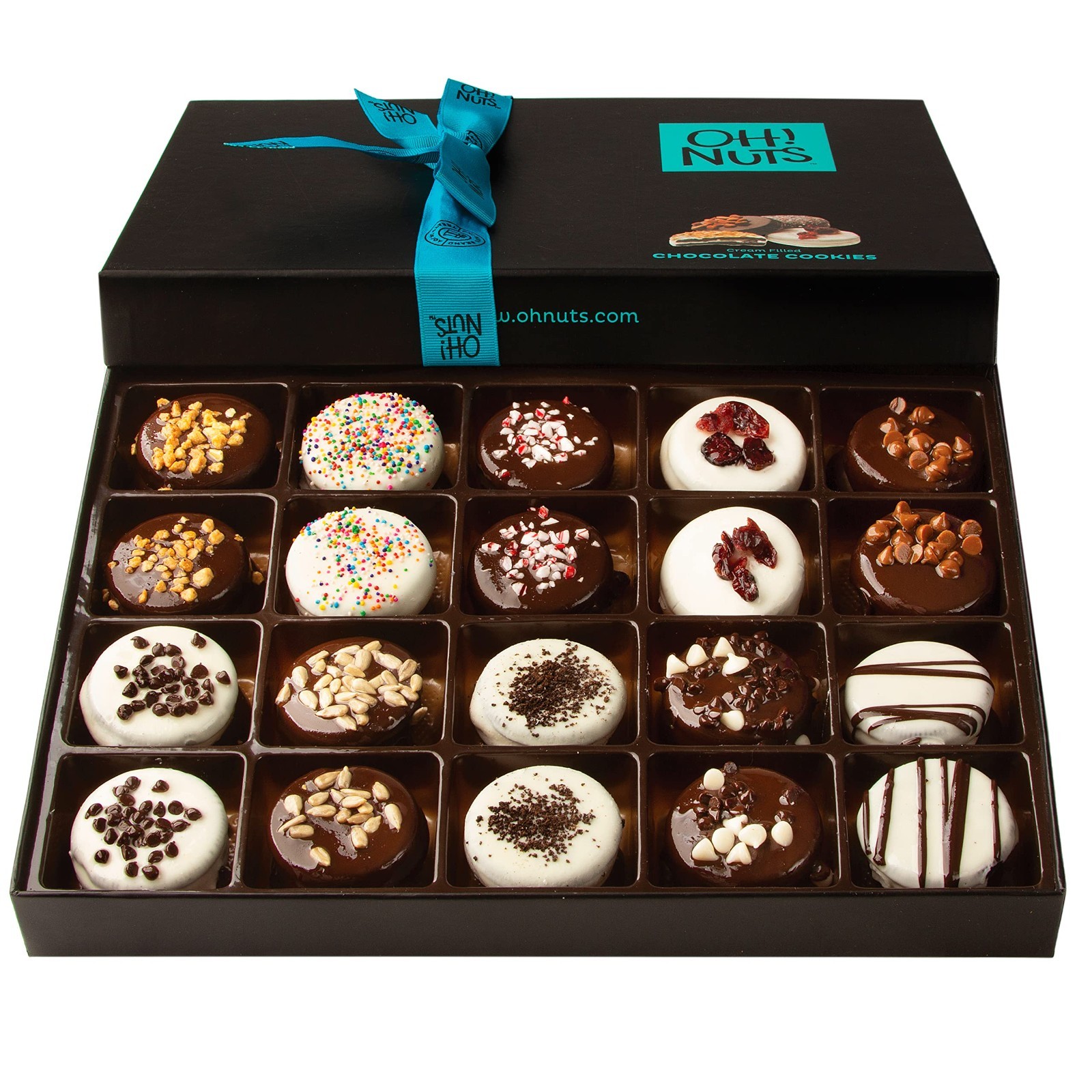 Gourmet Chocolate Covered Cookie Gift Basket – 20 Assorted Sandwich Cookies – Pe