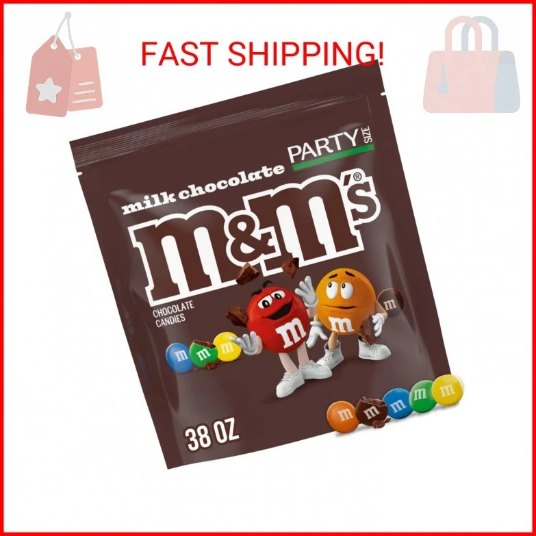 M&M’S Milk Chocolate Candy, Party Size, 2.4 lb Resealable Bag for Parties, Bakin