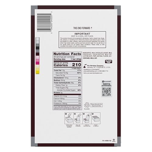 HERSHEY’S Milk Chocolate Candy Bars 1.55 oz 36 Count
