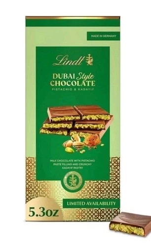 10 Bars Lindt Dubai Style Milk Chocolate Candy with Pistachio & Kadayif, 5.3oz.