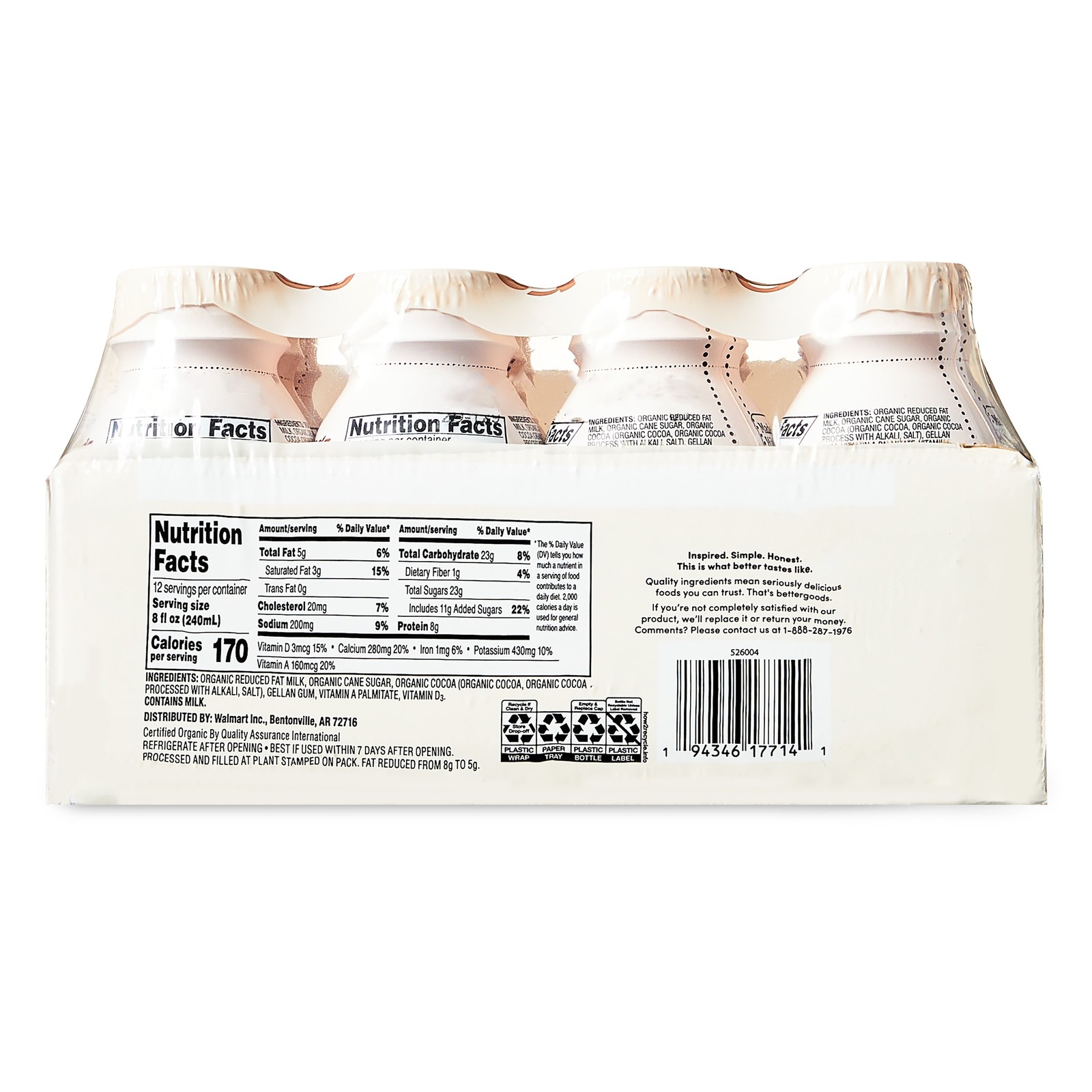bettergoods Organic Reduced Fat Chocolate Milk, 8 fl oz, 12 Count