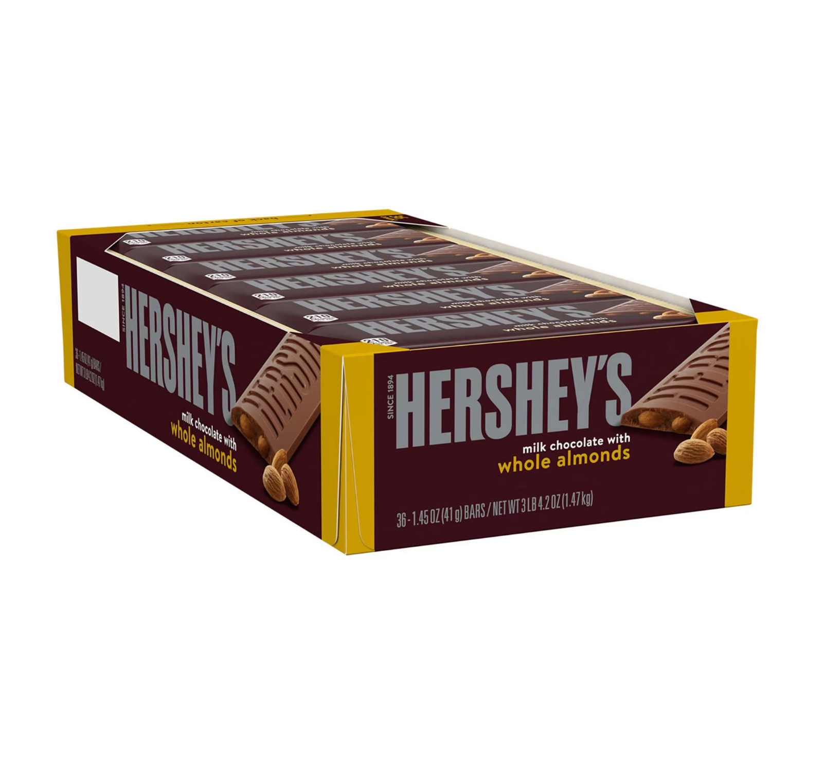 Hershey’s Milk Chocolate With Whole Almonds Candy Bars 1.45-Ounce (36 Count)