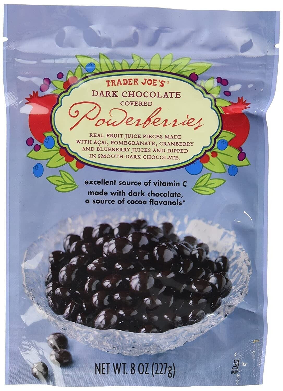 3 Packs Trader Joe’s Dark Chocolate Covered Powerberries 8 oz Each Pack