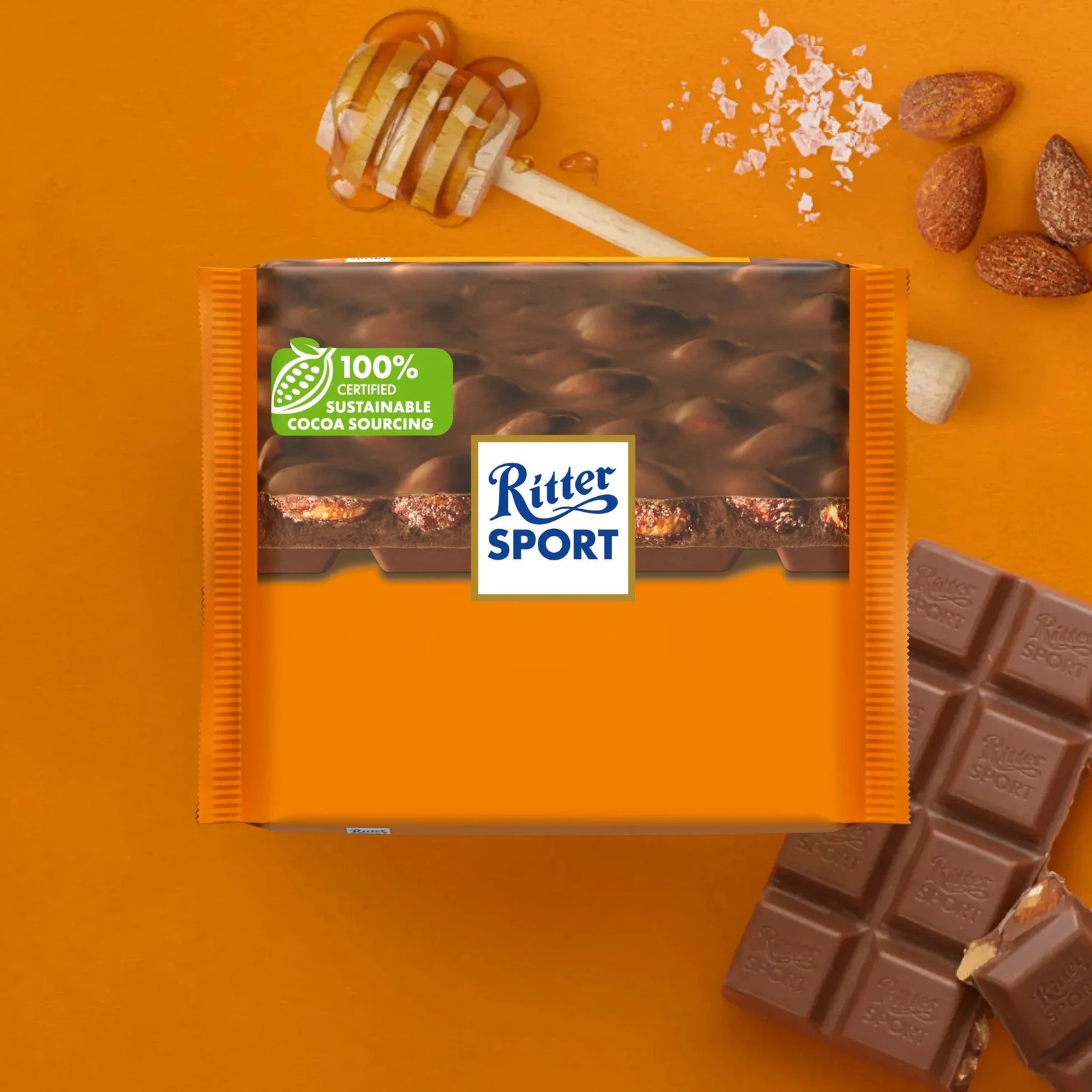 Ritter Sport Milk Honey Salt Whole Almonds 3.5 Oz / 100 gr (Pack of 11)