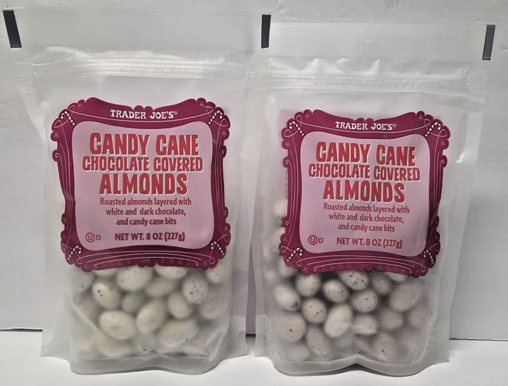 Trader Joe’s Candy Cane Chocolate Covered Almonds 8oz 227g (2 Bags)