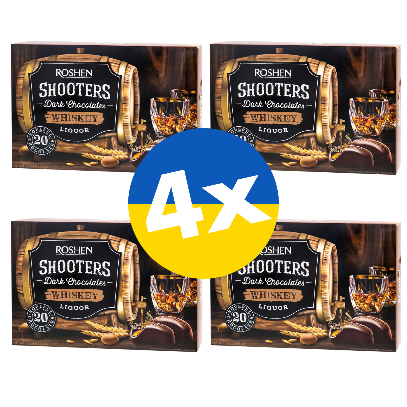 4 x “Shooters” Chocolate Candy with Whiskey Liqueur Roshen Box Sweets 150g/5.3oz