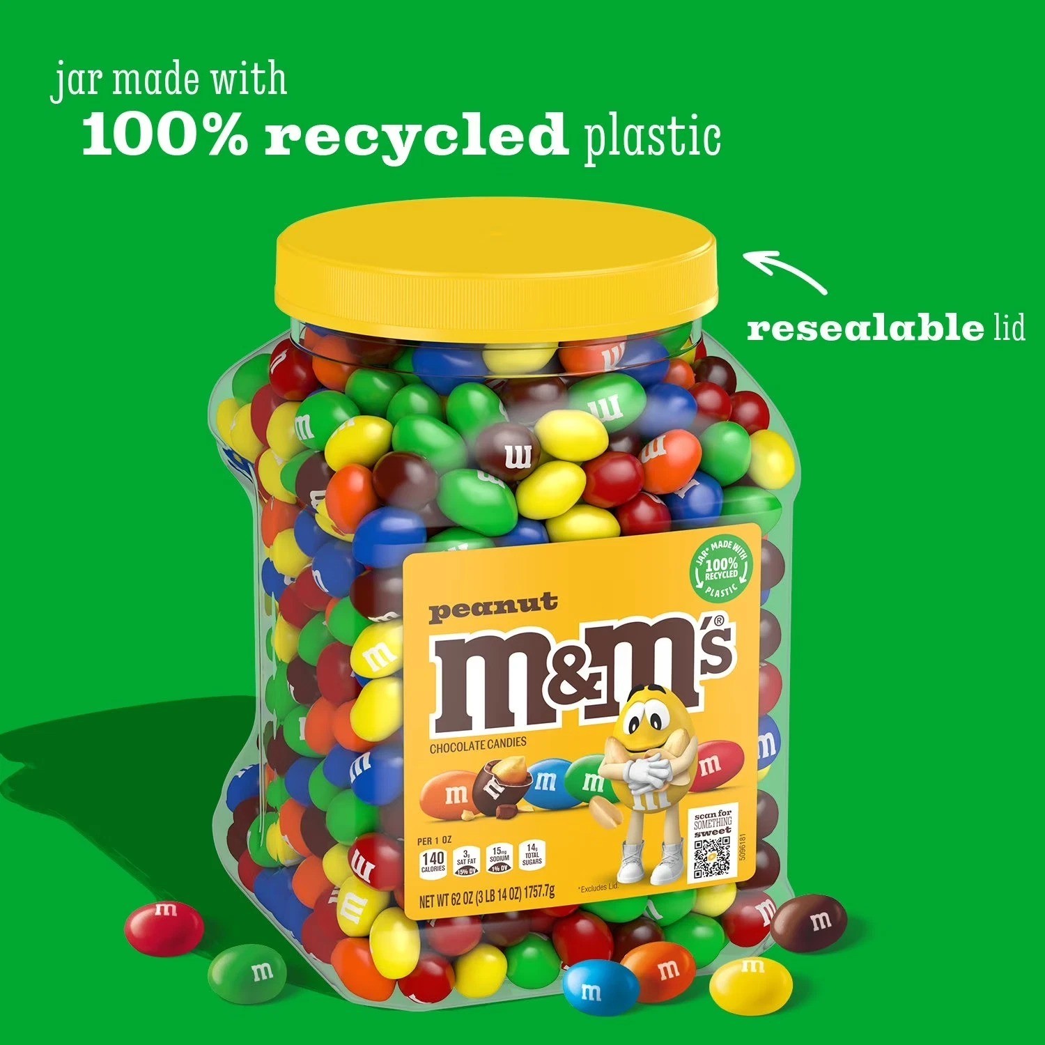 M&M’S Peanut Chocolate Candy Bulk Jar, 62 oz.